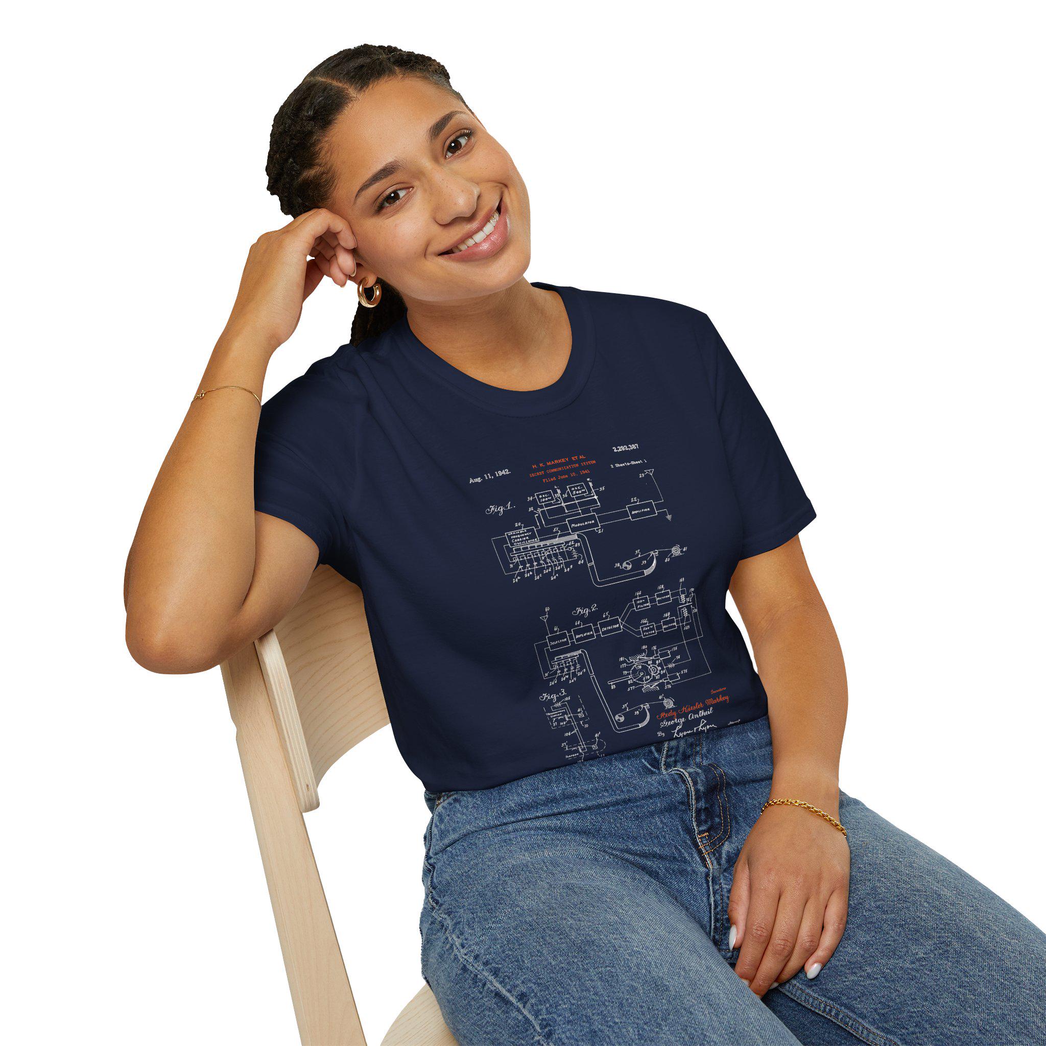 Hedy Lamarr Patent Shirt | Frequency Hopping Spread Spectrum 1942 | Hand-drawn T