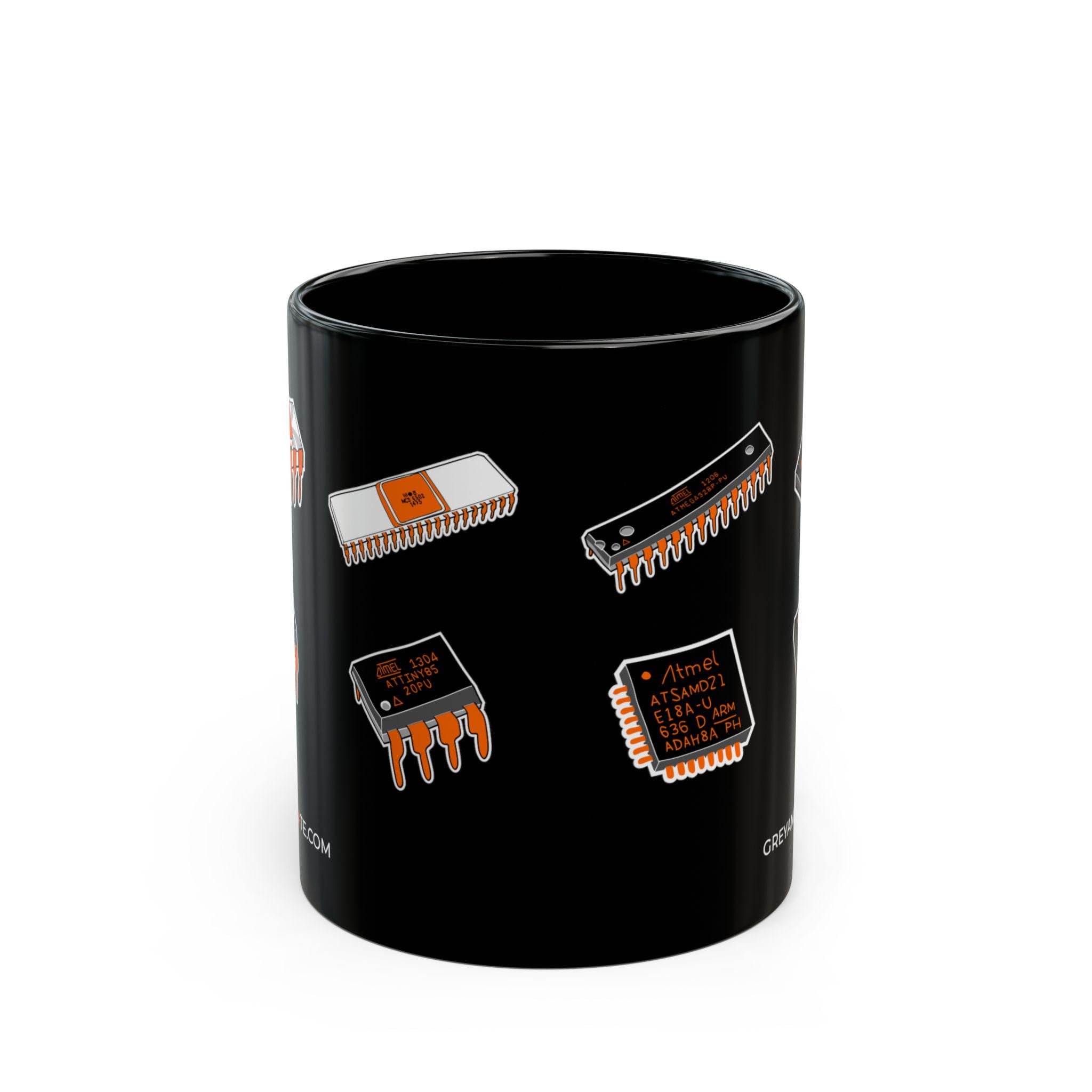 Famous Chips History Mug | Hand-drawn Intel 4004 NE555 MOS 6502 ESP32 RP2040 | M