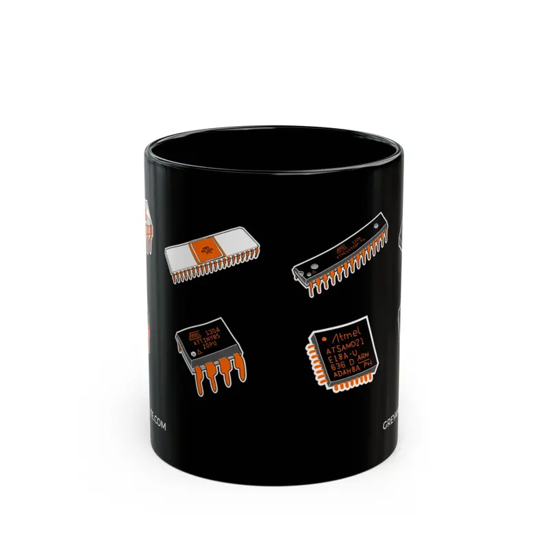Famous Chips History Mug | Hand-drawn Intel 4004 NE555 MOS 6502 ESP32 RP2040 | M
