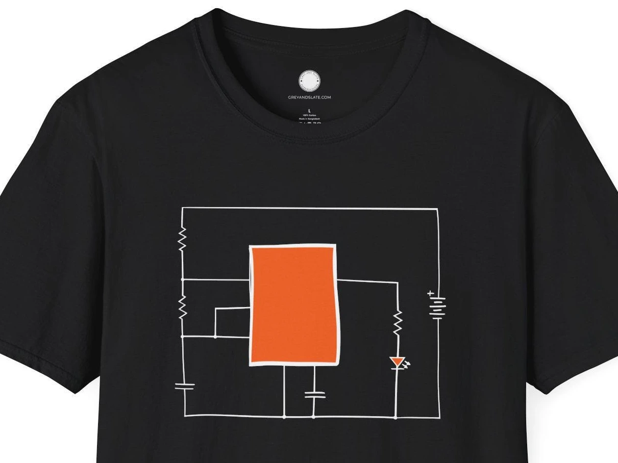 Hand Drawn 555 Timer Schematic Electronics Tee | Electrical Engineer Hardware Ha