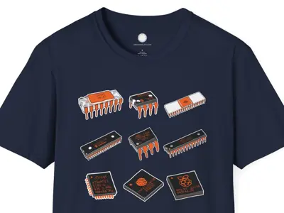 Microprocessor History Shirt: Intel 4004, NE555, 6502, and others