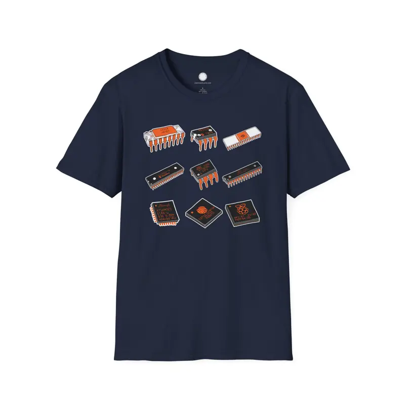 Hand-Drawn Microprocessor T-Shirt: Intel 4004, NE555, 6502 - Tech History Dad Gi