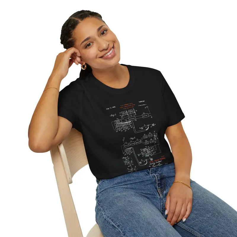 Hedy Lamarr Patent Shirt | Frequency Hopping Spread Spectrum 1942 | Hand-drawn T