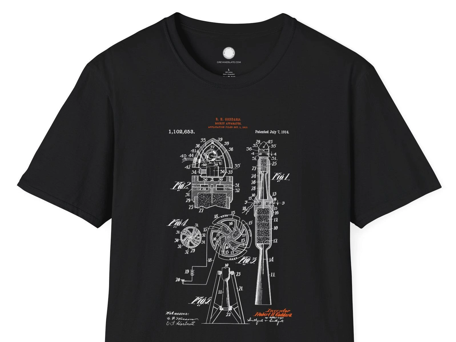 Robert Goddard Rocket Patent Art Tee | Rocket Apparatus 1914 WPI | Space Enginee