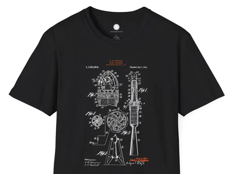 Robert Goddard Rocket Patent Art Tee | Rocket Apparatus 1914 WPI | Space Enginee