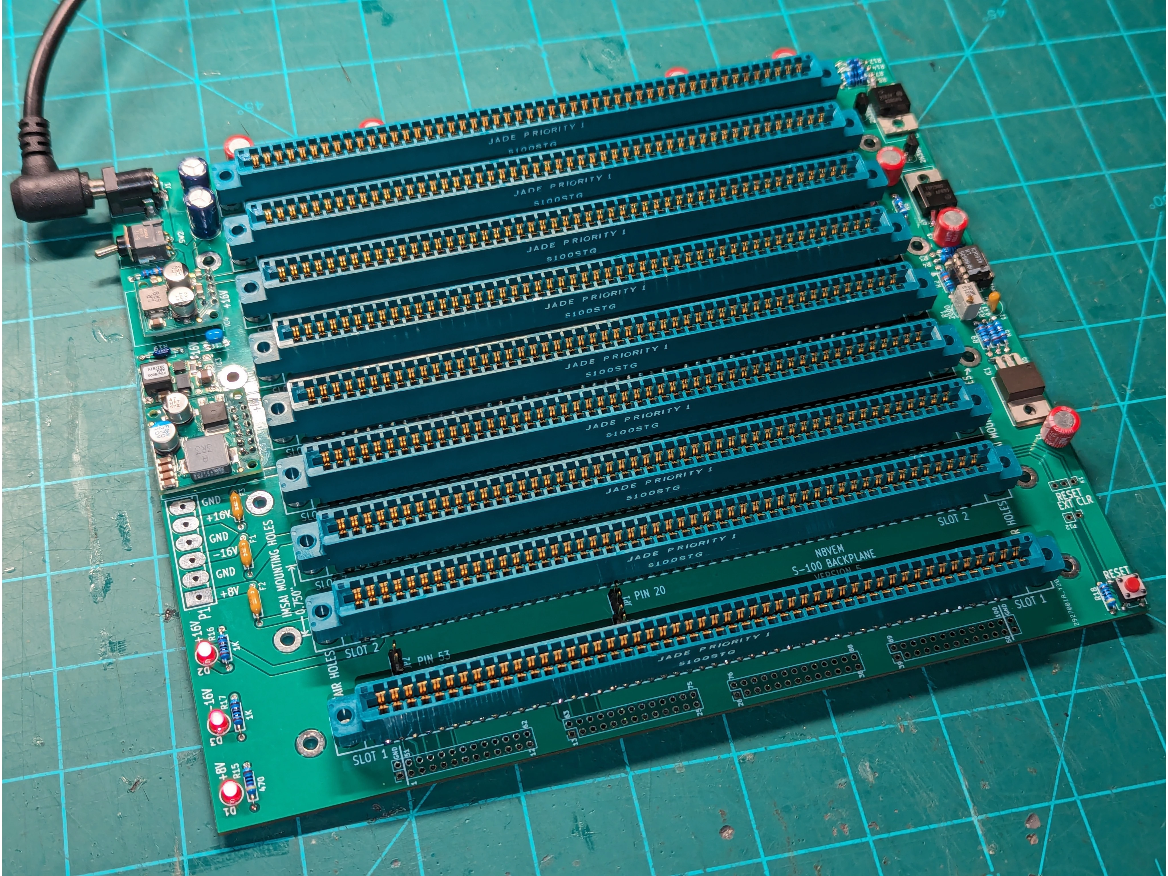 9-Slot S-100 Motherboard with Integrated Power Supply (Bare PCB)