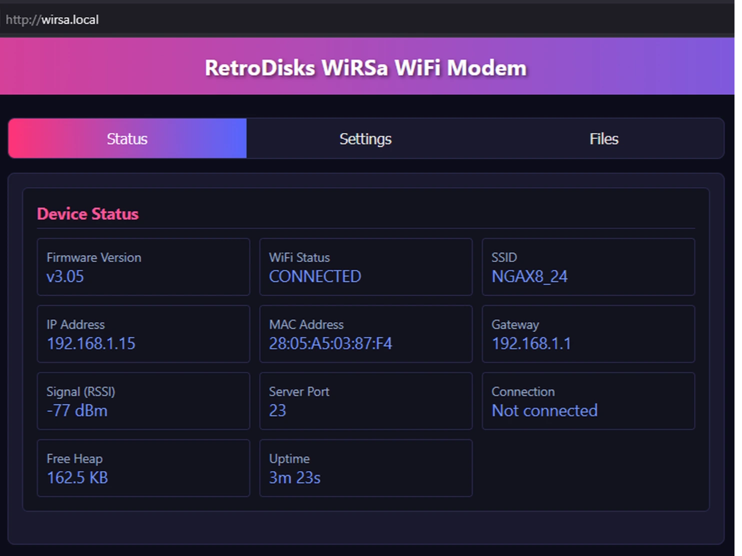 WiRSa v3 Wifi RS232 Serial Modem with SD Reader, SLIP, PPP, Telnet
