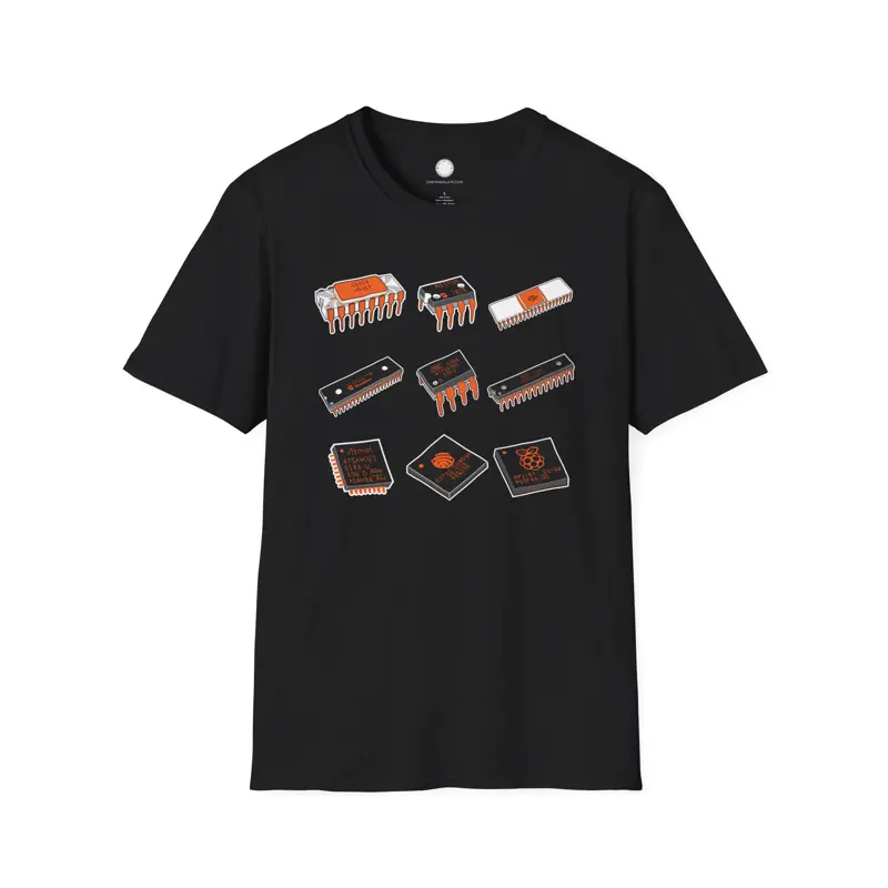 Hand-Drawn Microprocessor T-Shirt: Intel 4004, NE555, 6502 - Tech History Dad Gi