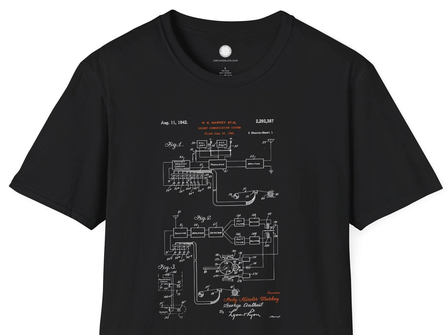 Hedy Lamarr Patent Shirt | Frequency Hopping Spread Spectrum 1942 | Hand-drawn T
