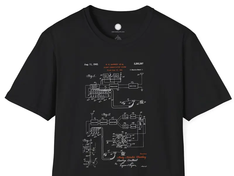 Hedy Lamarr Patent Shirt | Frequency Hopping Spread Spectrum 1942 | Hand-drawn T