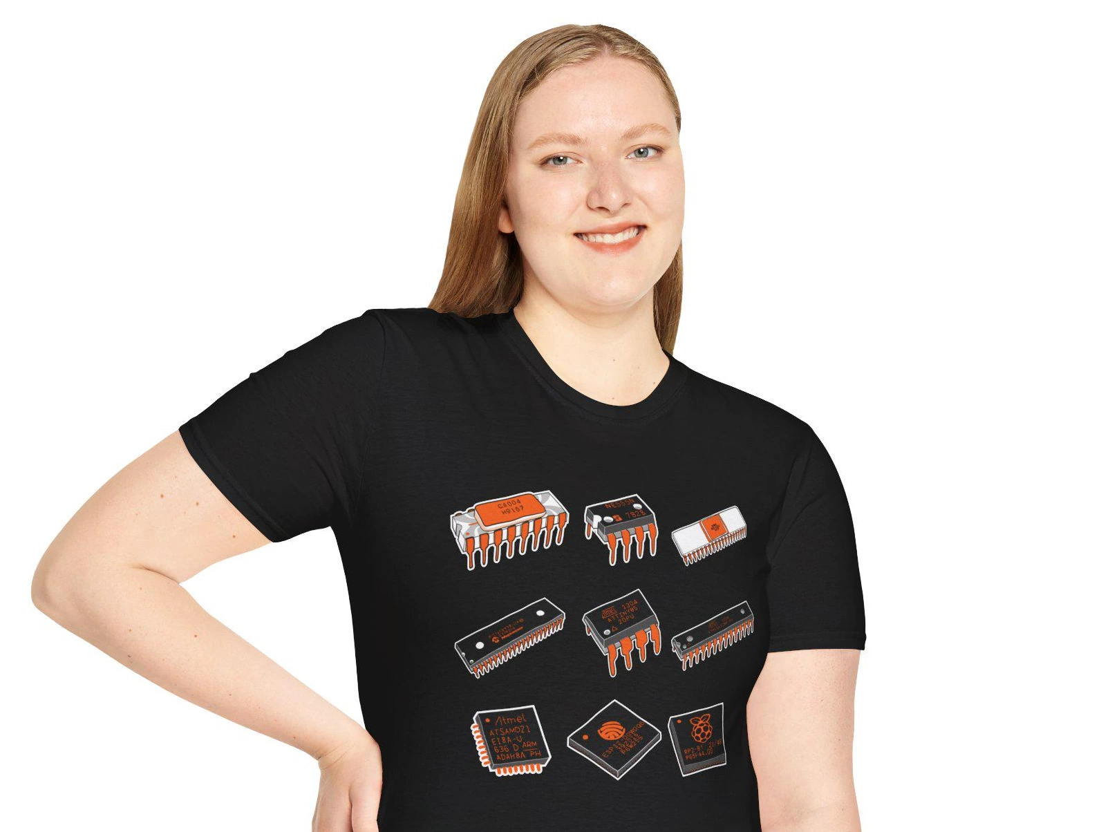 Hand-Drawn Microprocessor T-Shirt: Intel 4004, NE555, 6502 - Tech History Dad Gi