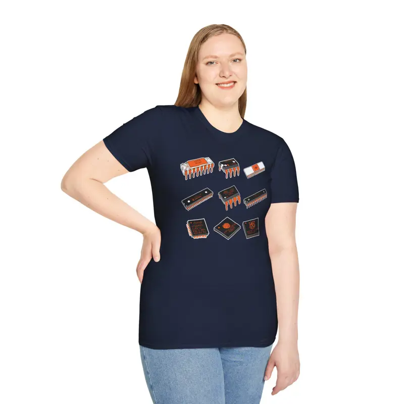 Hand-Drawn Microprocessor T-Shirt: Intel 4004, NE555, 6502 - Tech History Dad Gi