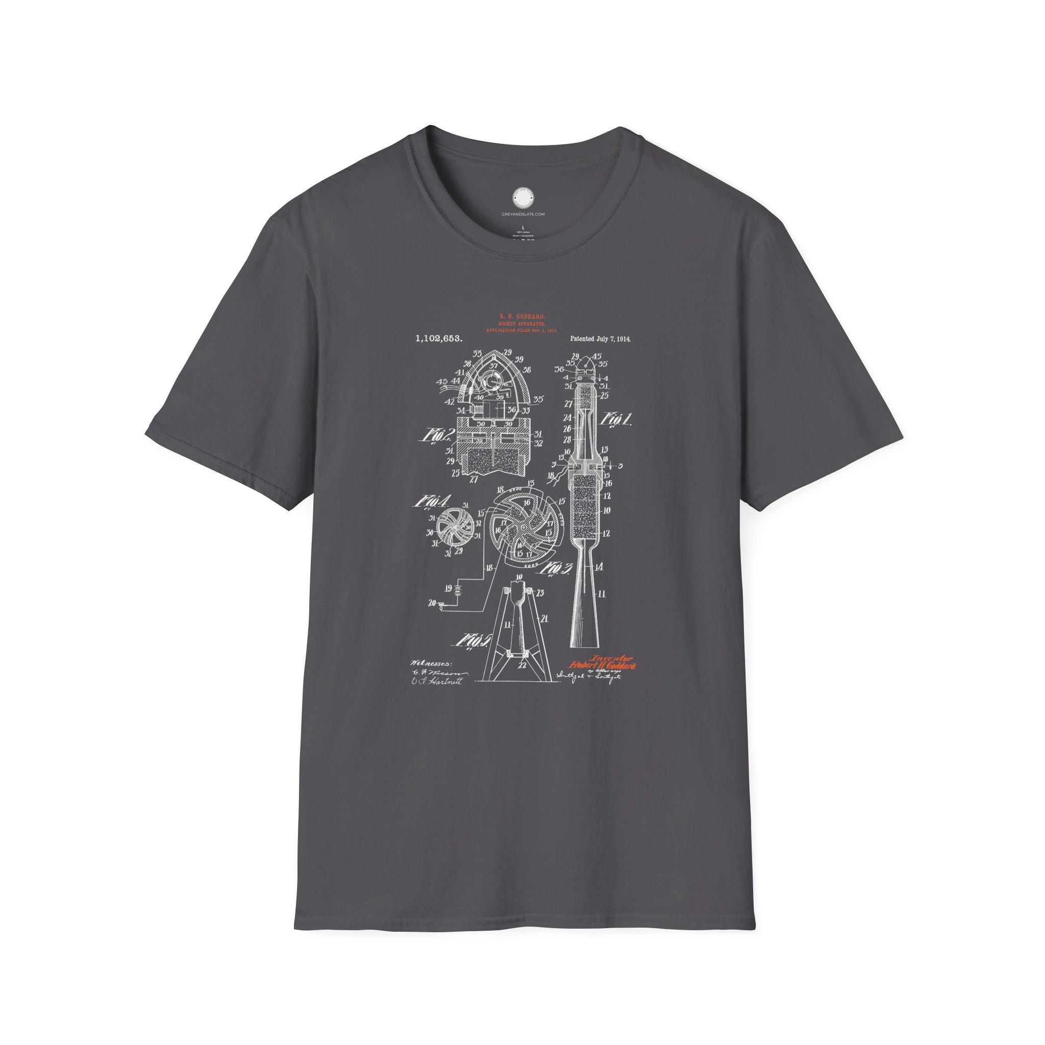 Robert Goddard Rocket Patent Art Tee | Rocket Apparatus 1914 WPI | Space Enginee