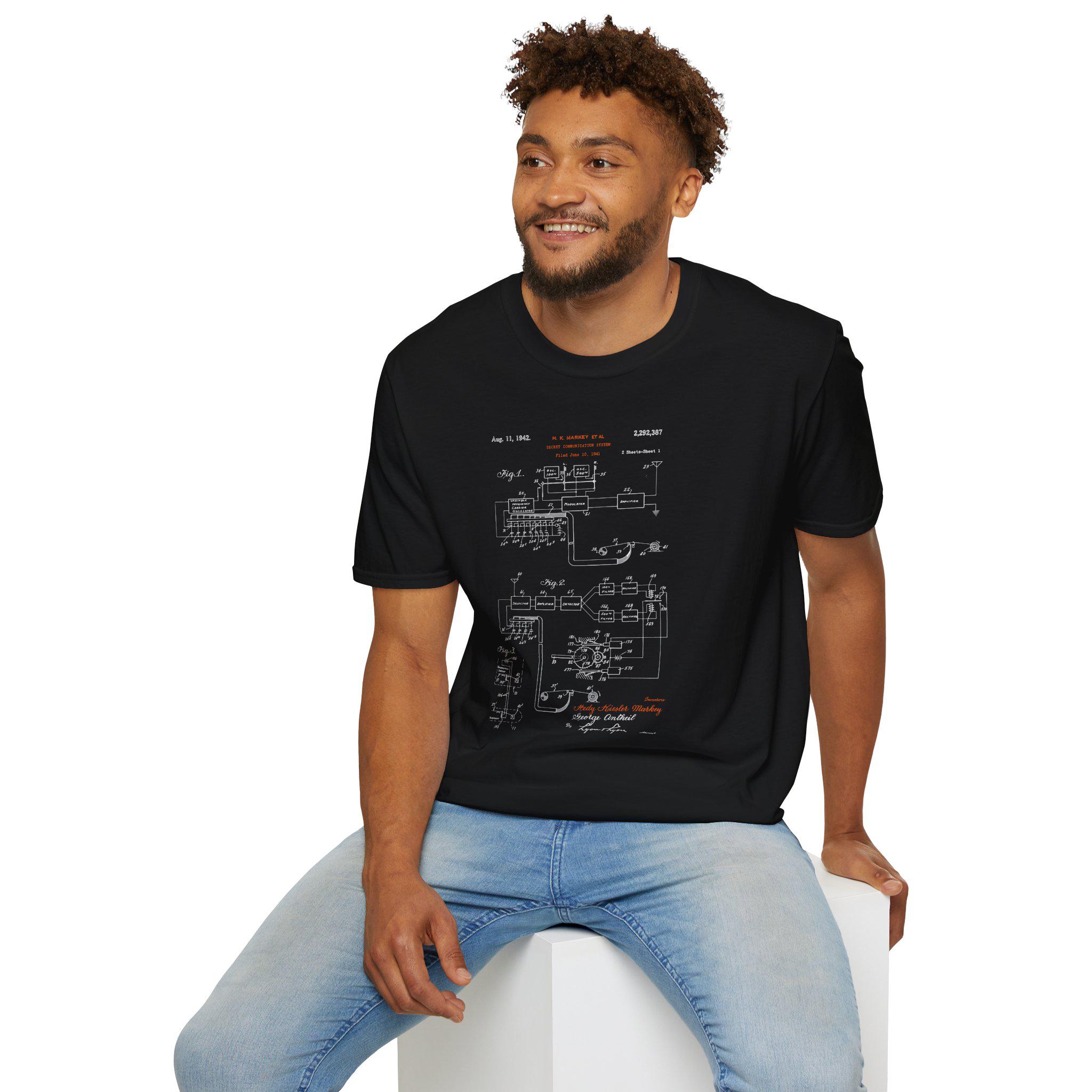 Hedy Lamarr Patent Shirt | Frequency Hopping Spread Spectrum 1942 | Hand-drawn T