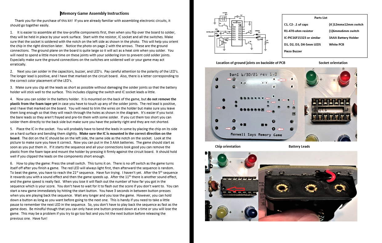 MEMORY GAME KIT (Simon)