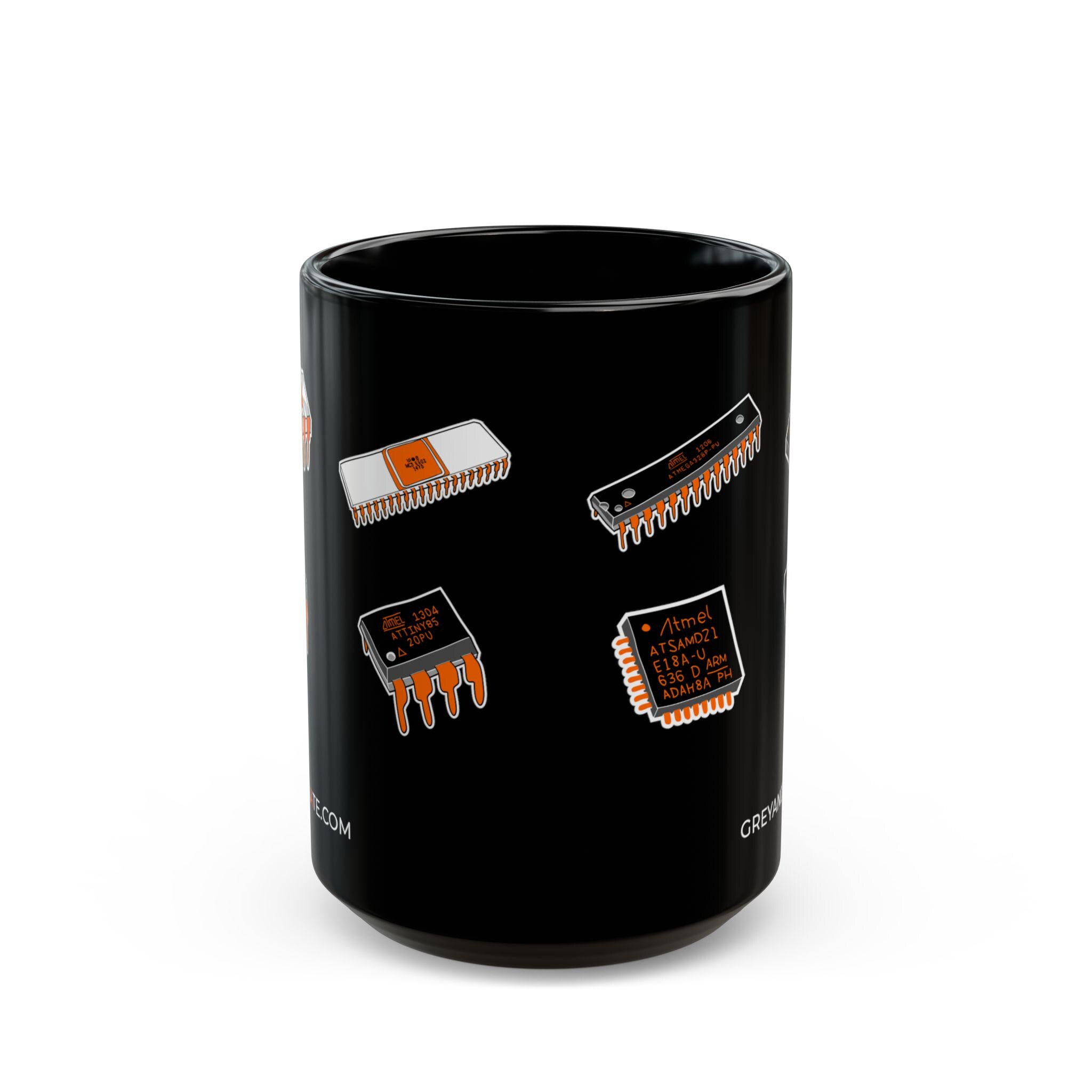 Famous Chips History Mug | Hand-drawn Intel 4004 NE555 MOS 6502 ESP32 RP2040 | M