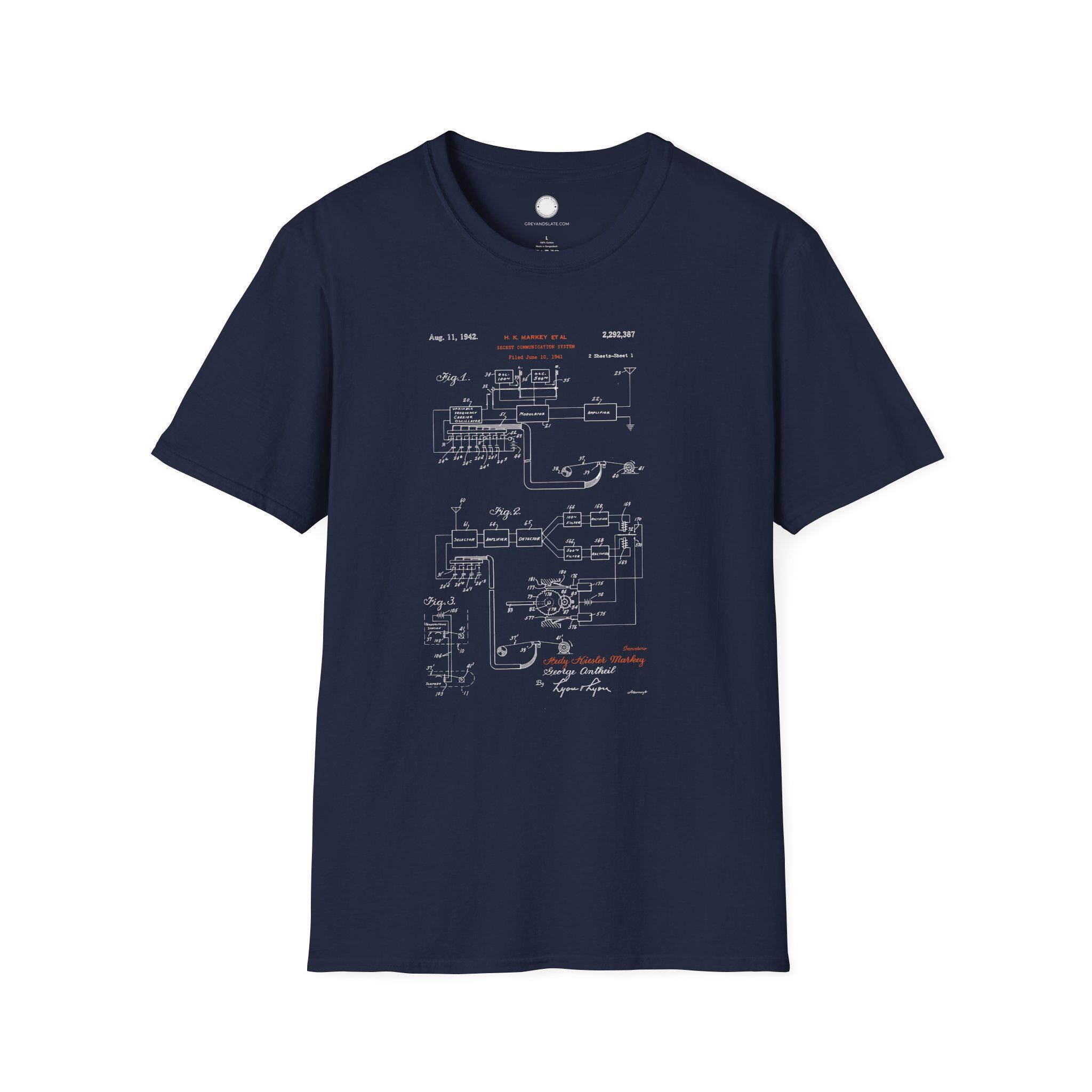Hedy Lamarr Patent Shirt | Frequency Hopping Spread Spectrum 1942 | Hand-drawn T