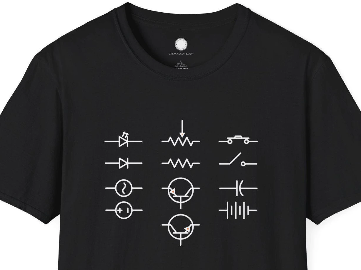 Electronics Symbols Tee | Circuit Components Engineer Humor T-Shirt | Hardware H