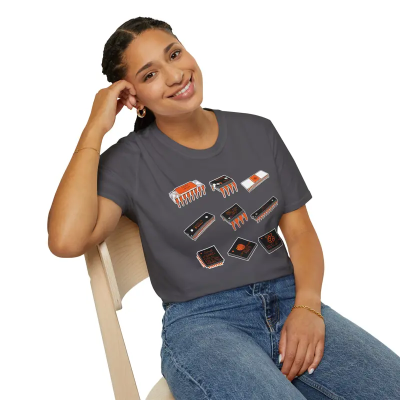 Hand-Drawn Microprocessor T-Shirt: Intel 4004, NE555, 6502 - Tech History Dad Gi