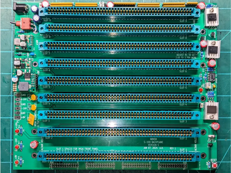 9-Slot S-100 Motherboard with Integrated Power Supply (Bare PCB)