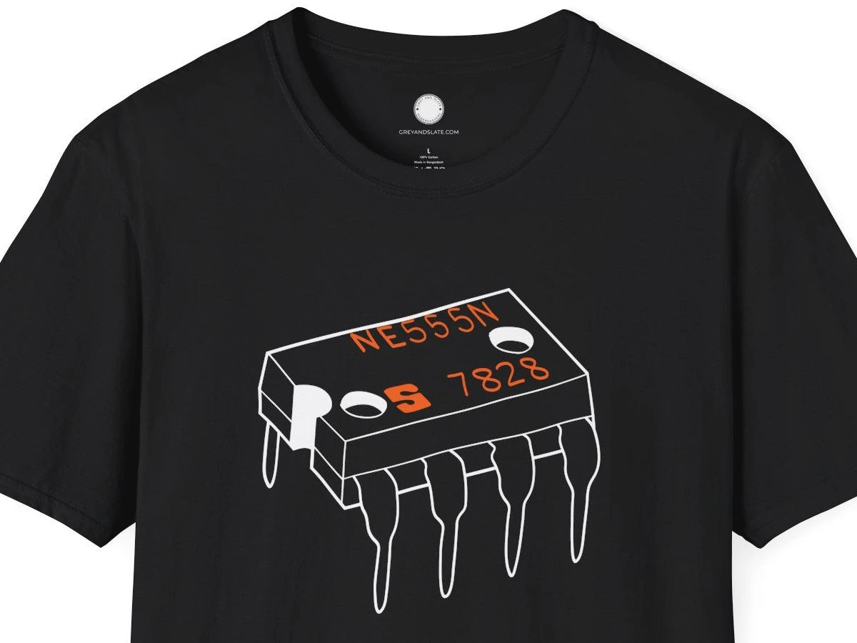 The Timeless 555 Timer Chip Tee | Hand-Drawn Vintage Electronics IC Sketch T-Shi