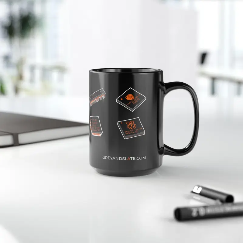 Famous Chips History Mug | Hand-drawn Intel 4004 NE555 MOS 6502 ESP32 RP2040 | M