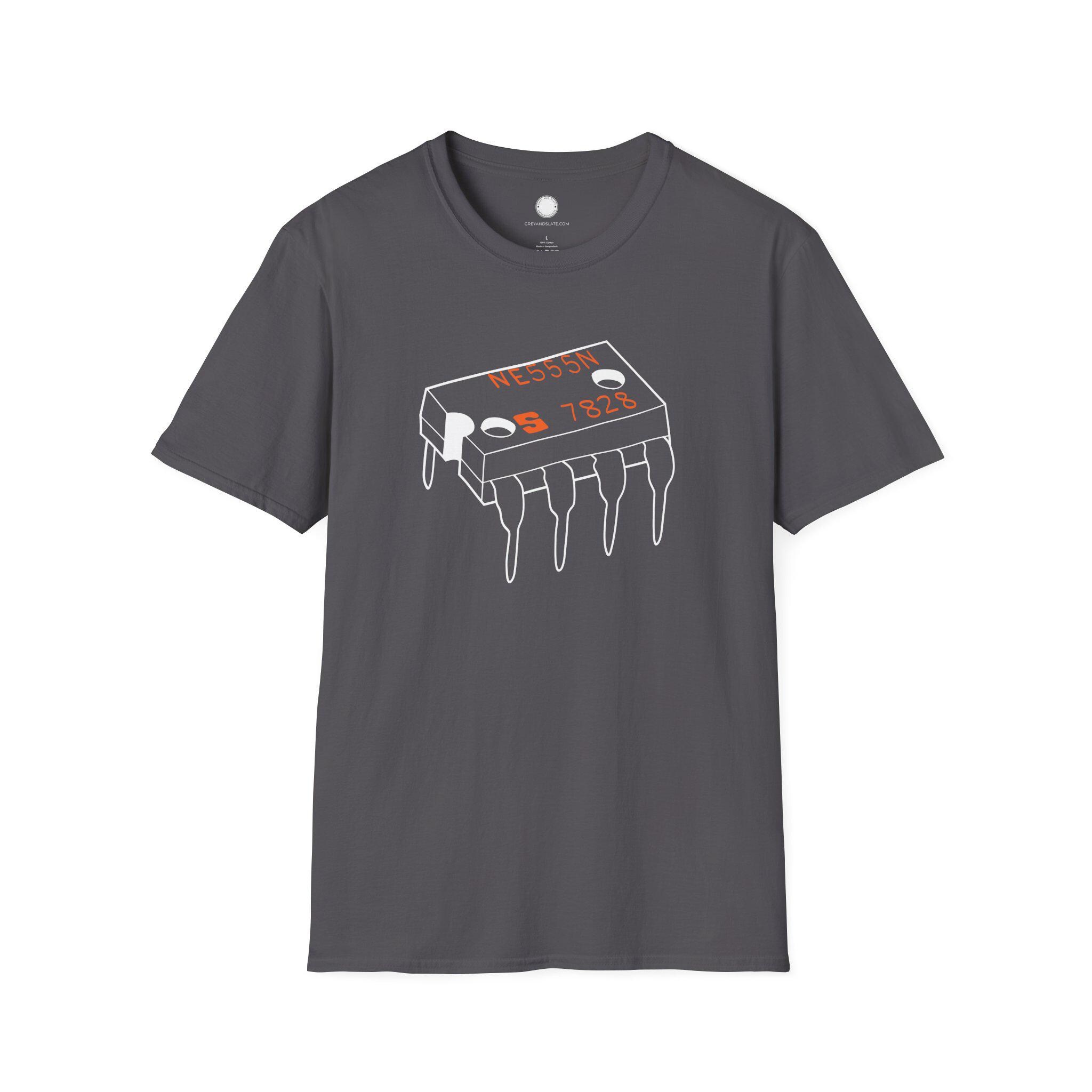 The Timeless 555 Timer Chip Tee | Hand-Drawn Vintage Electronics IC Sketch T-Shi