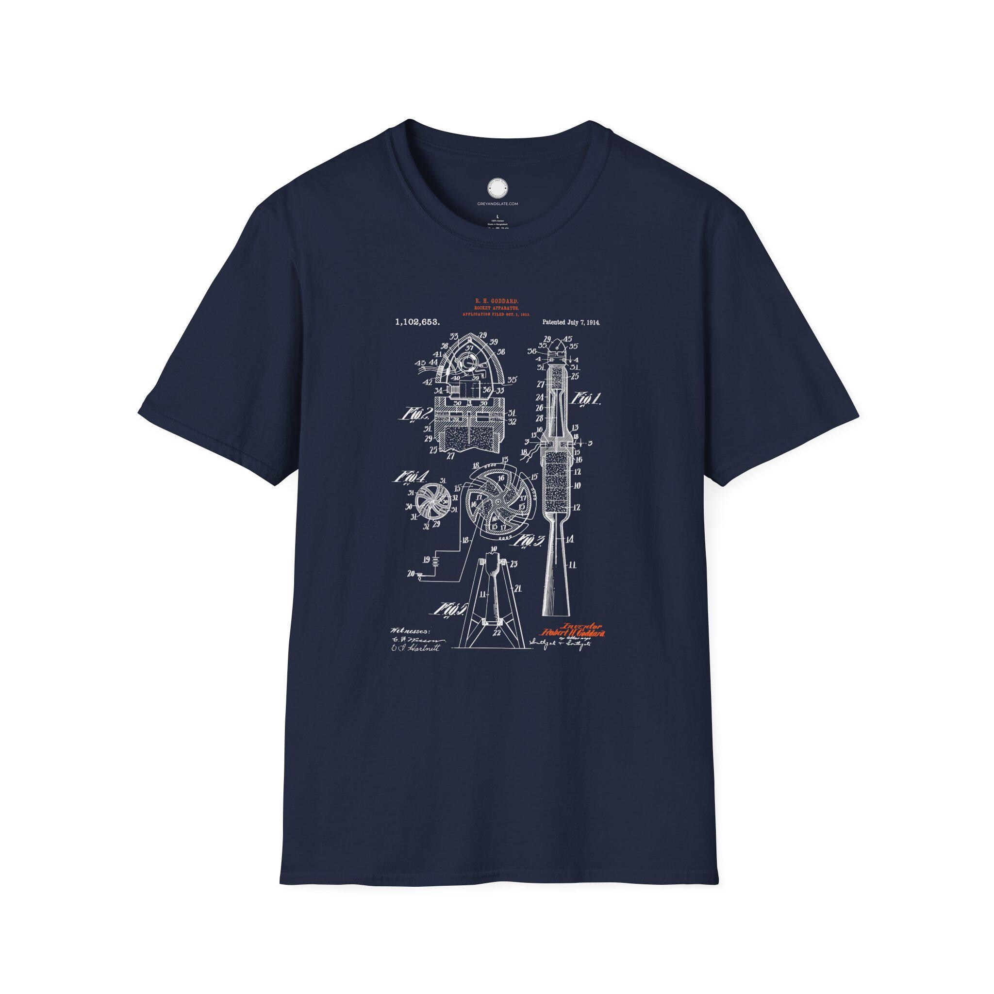 Robert Goddard Rocket Patent Art Tee | Rocket Apparatus 1914 WPI | Space Enginee